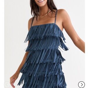 Blue Tiered Mini dress.  Reads denim- cowboy carter??